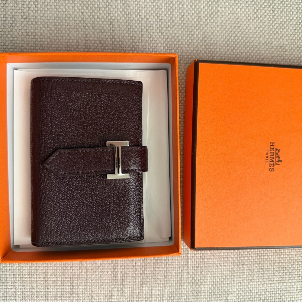 HERMES Chevre Mysore Mini Bearn Wallet Rouge H
